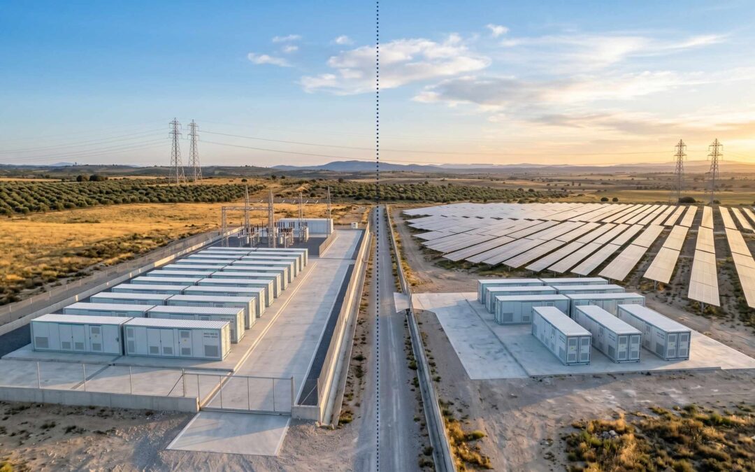 Comparativa visual BESS standalone vs hibridado en paisaje energético español